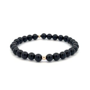 Gemstones Onyx 6mm Stretchable Bracelet 14k Gold Bead Charm